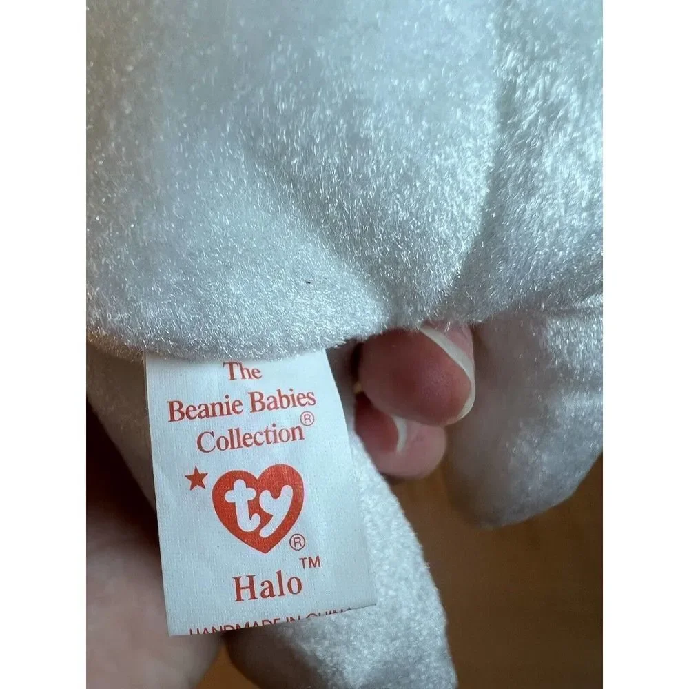 Retired Ty Beanie Babies Halo the Angel Bear Toy With Brown Nose, 1998